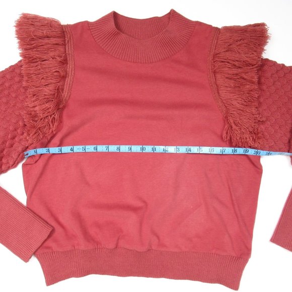 Anthropologie DOLAN Fringed Sweater Cocoa Red Brown Large - Picture 7 of 10